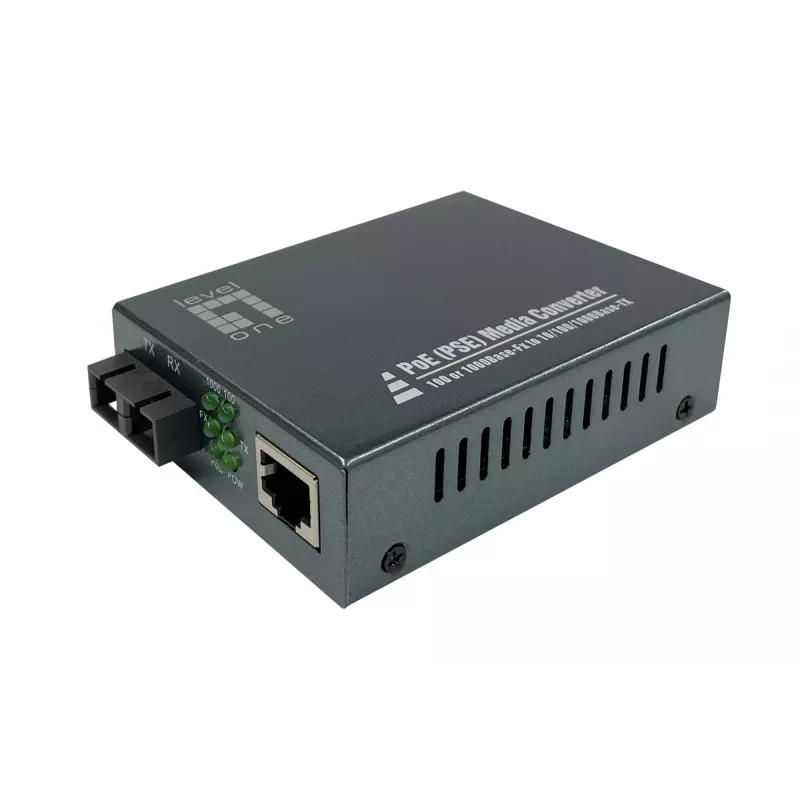 LevelOne convertitore di media RJ45 a SC Gigabit, PoE PSE, fibra multimodale, 0,5 km