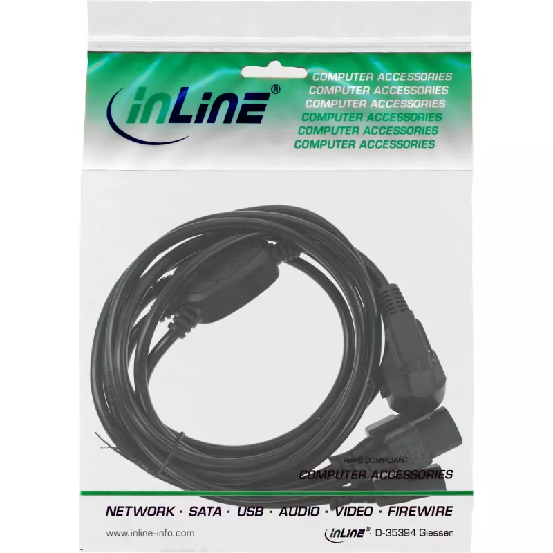 Cavo di alimentazione Y 1x CEE 7/7 / 3x connettore maschio IEC C13 a 3 poli InLine 16657G nero 1 m