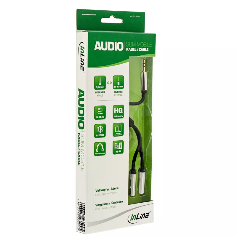 Cavo audio a Y InLine slim 3,5 mm connettore maschio / 2x connettore femmina 0,15 m
