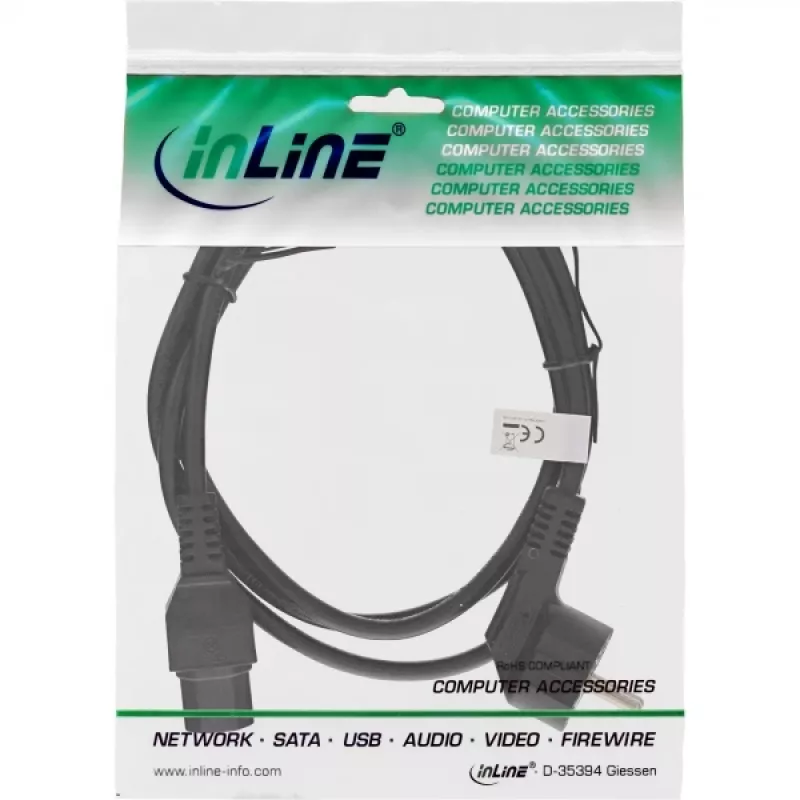 Cavo di alimentazione InLine, CEE7/7 angolato a C15 dritto, 3 x 1 mm², nero, 5 m