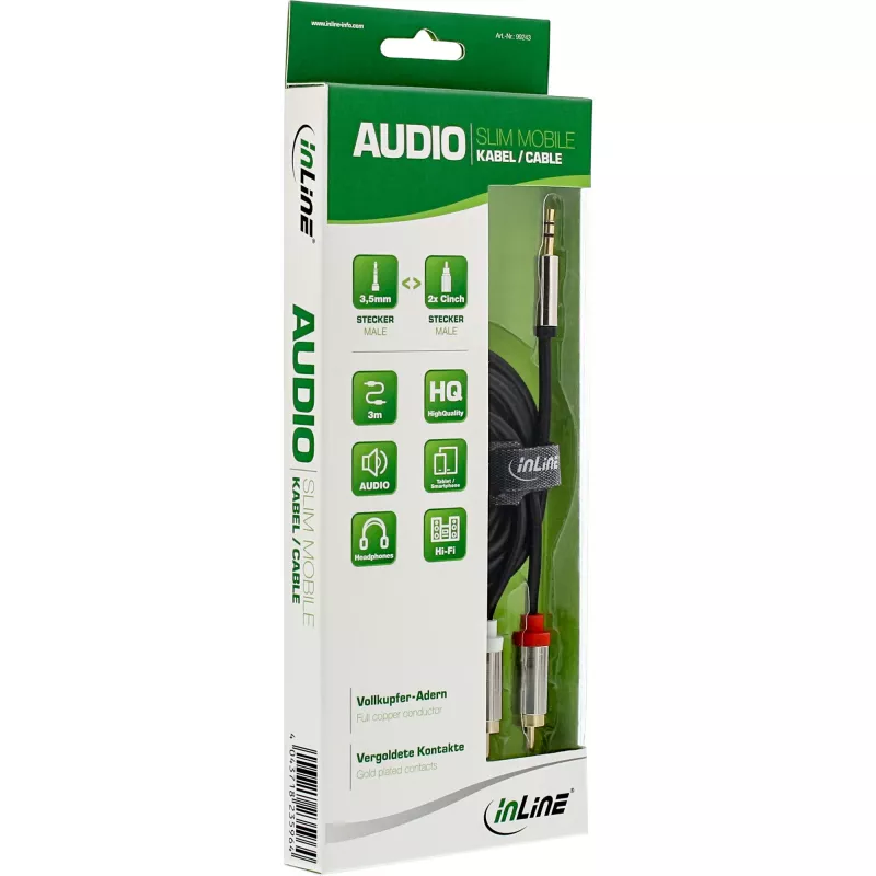 Cavo audio InLine slim 3,5 mm connettore maschio / 2x connettore RCA 10 m