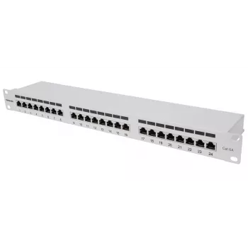 Patch panel Intellinet, Cat6a, FTP, 24 porte, 1U, schermato, barre LSA Top-Entry 90°, grigio