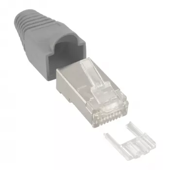Connettore maschio crimp InLine RJ45 8P8C schermato con guida di inserimento e protezione anti-piega, grigio