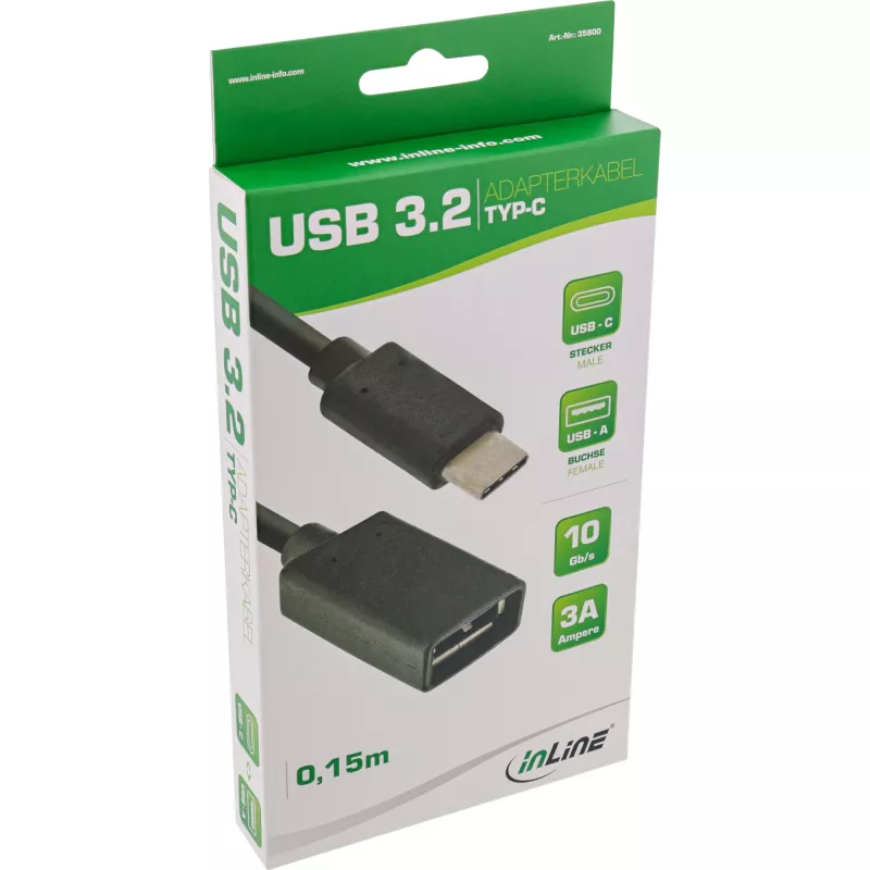 Cavo adattatore InLine USB 3.2 Gen.1x2, USB-C connettore maschio / A connettore femmina, nero, 0,15 m