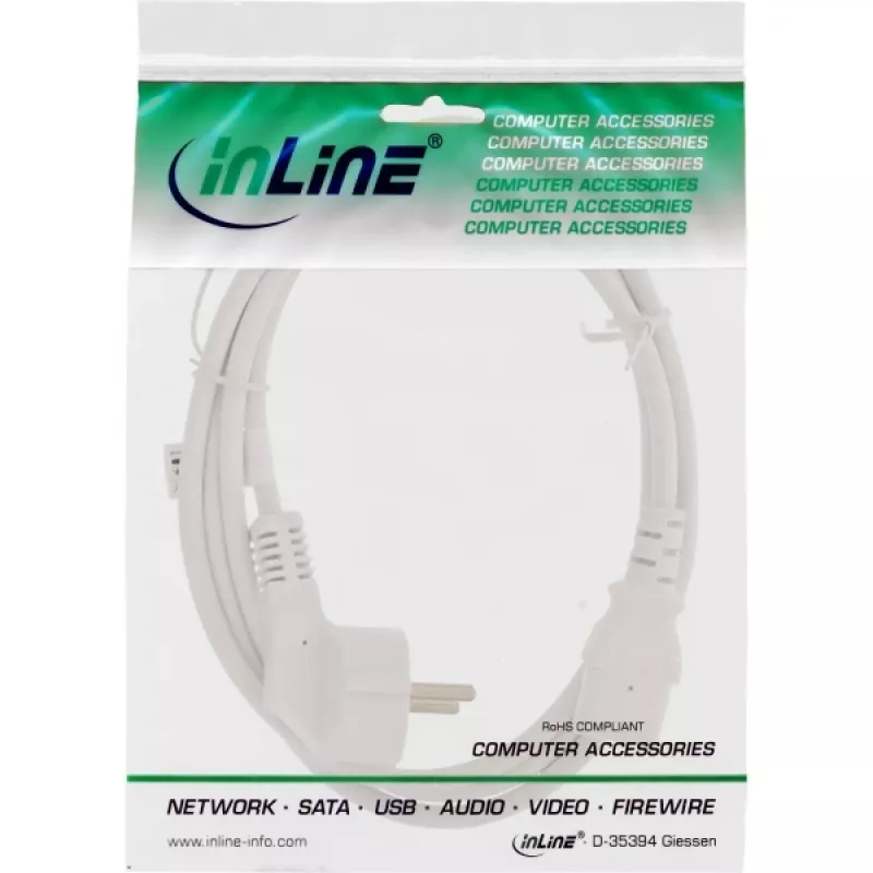 Cavo di alimentazione InLine, CEE 7/7 angolato / connettore IEC C13 3 poli, bianco, 3 m