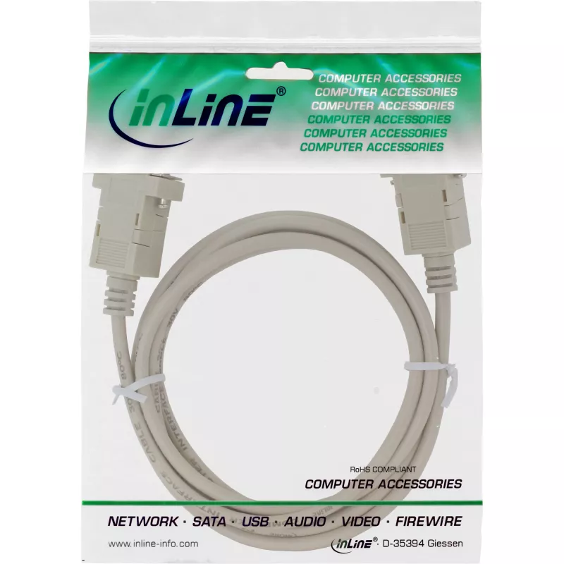 InLine Cavo null modem, DB9 femmina/femmina, clippato, beige, 2 m
