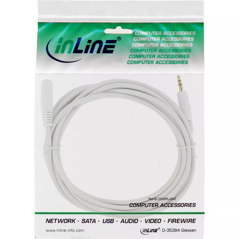 Cavo audio InLine, jack 3,5 mm maschio/femmina, stereo, bianco/oro 10 m