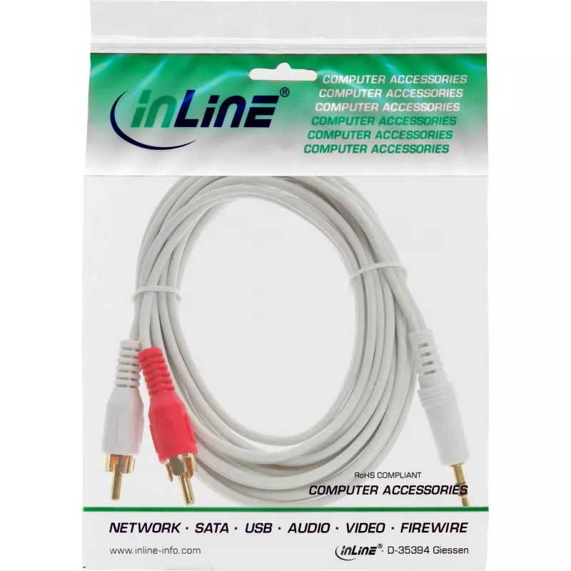 Cavo audio InLine 2x RCA maschio / jack 3,5 mm maschio stereo bianco/oro 3 m