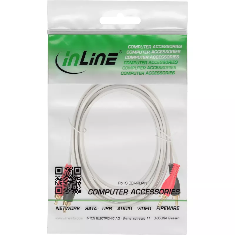Cavo audio InLine 2x RCA maschio su maschio bianco / oro 2m