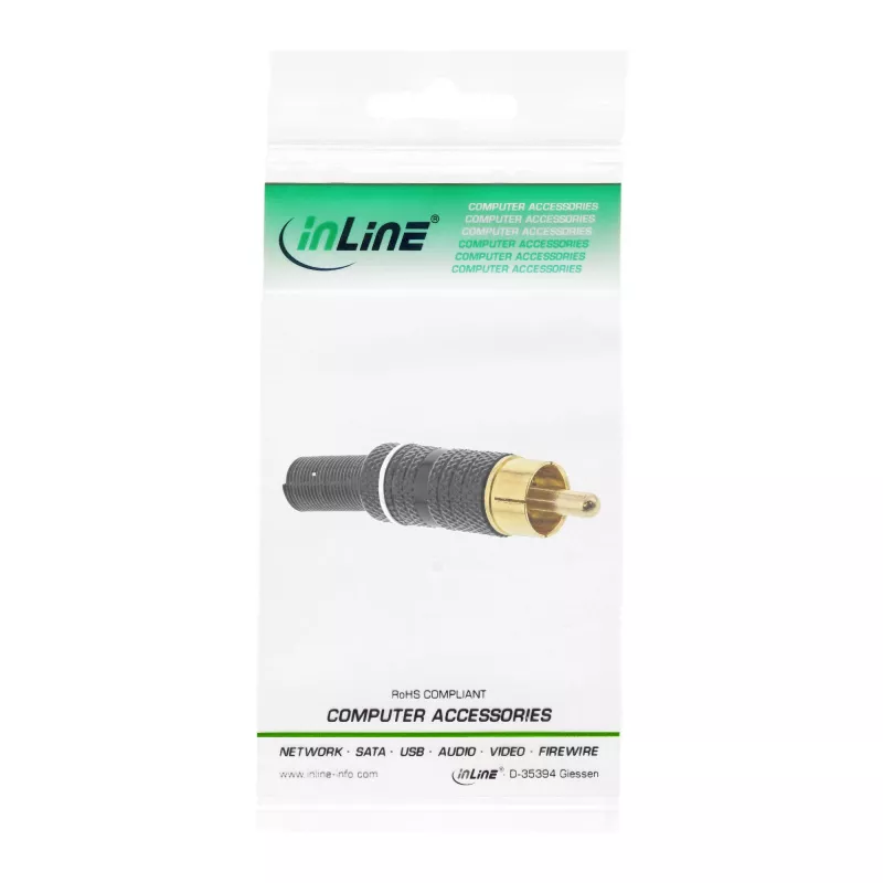 Connettore RCA InLine da saldare anello bianco metallo nero per cavo 6 mm