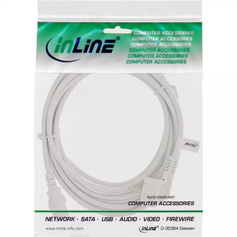 Cavo di alimentazione InLine, CEE 7/7 angolato / connettore IEC C13 a 3 poli, bianco, 5 m