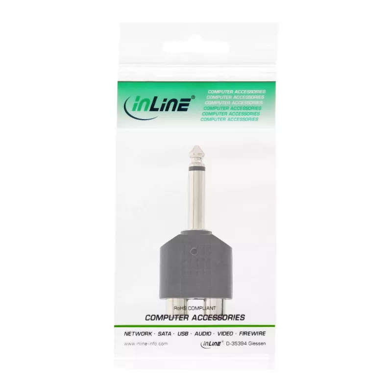 Adattatore audio InLine 6,3 mm jack maschio mono / 2x RCA femmina