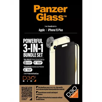 PanzerGlass confezione 3-in-1 iPhone 15 Plus vetro temperato antiurto