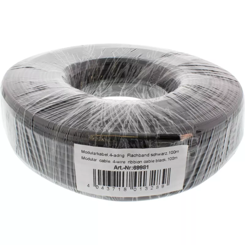 Cavo modulare InLine cavo piatto a 4 fili nero anello 100 m