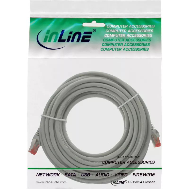 Cavo patch InLine S/FTP PiMF Cat.6 250MHz rame senza alogeni grigio 10m