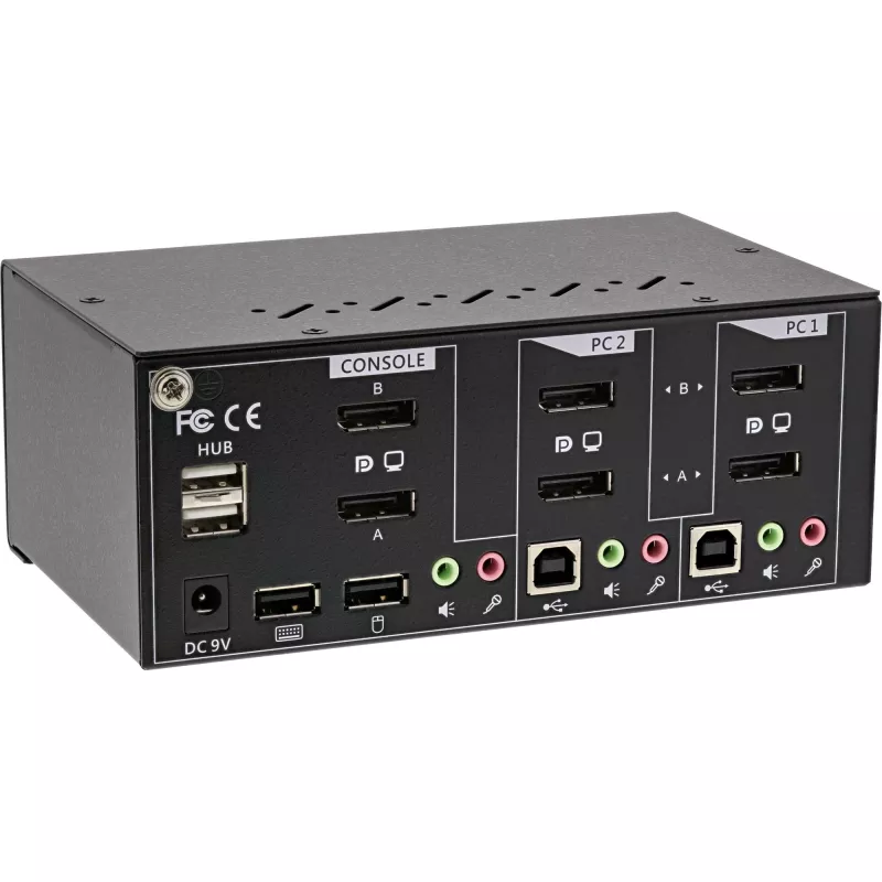 Switch KVM desktop InLine, 2 porte, doppio monitor DisplayPort 1.2, 4K, USB 2.0