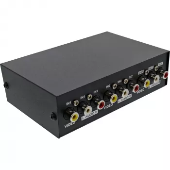 Switch AV InLine manuale 2 porte 3x RCA IN/OUT Composite nero