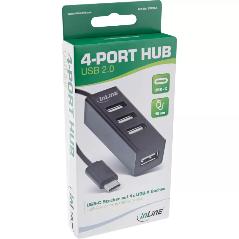 Hub USB 2.0 4 porte InLine, connettore maschio USB-C su 4x connettore femmina USB-A, cavo 15cm