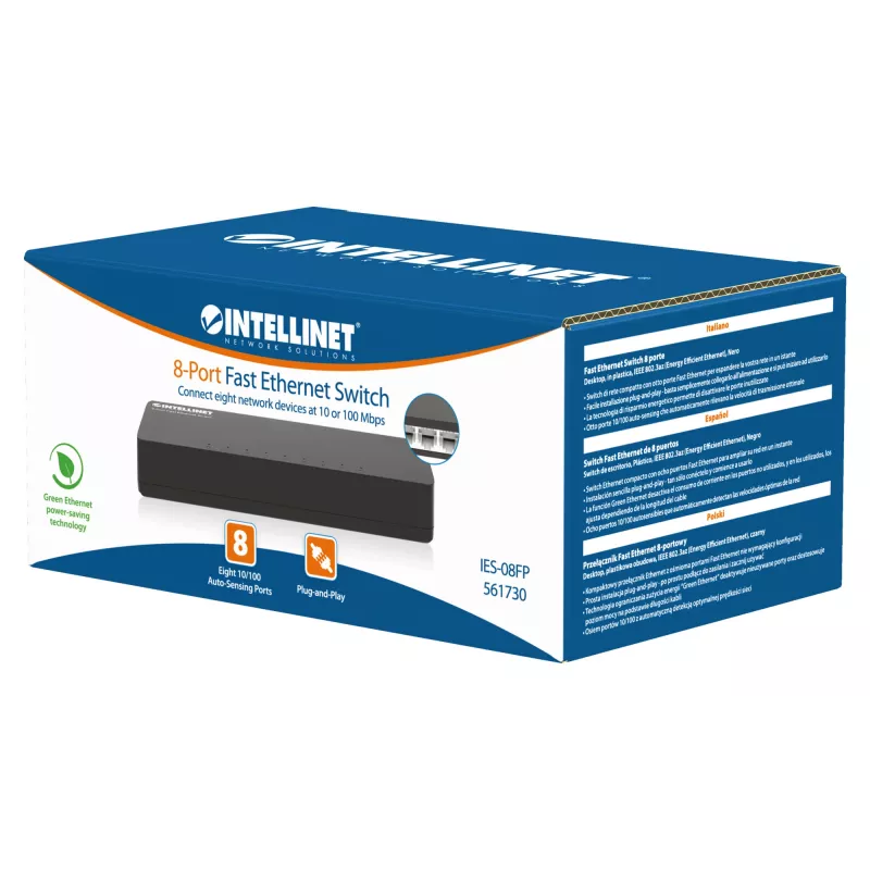 Switch Fast Ethernet 8 porte Intellinet formato desktop, plastica, IEEE 802.3az (Energy Efficient Ethernet), nero