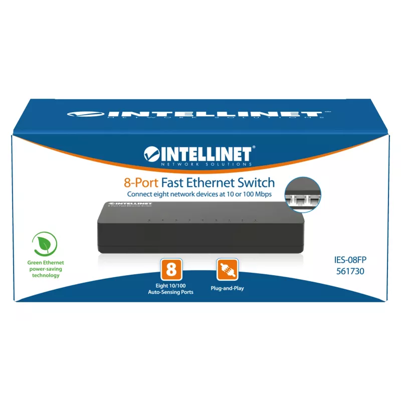 Switch Fast Ethernet 8 porte Intellinet formato desktop, plastica, IEEE 802.3az (Energy Efficient Ethernet), nero