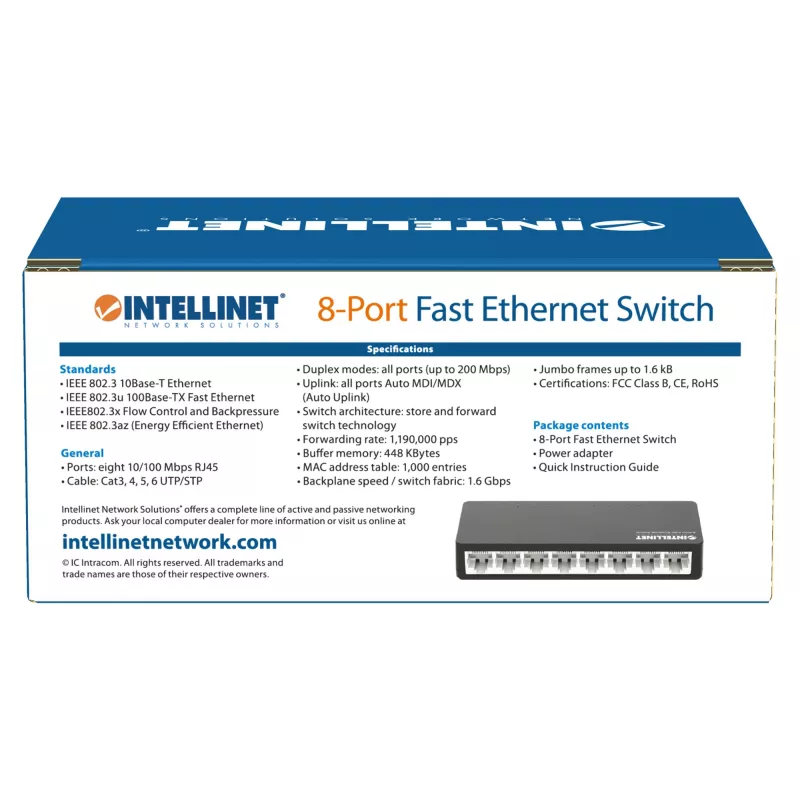 Switch Fast Ethernet 8 porte Intellinet formato desktop, plastica, IEEE 802.3az (Energy Efficient Ethernet), nero