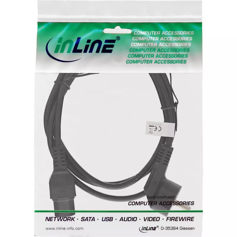 Cavo di alimentazione InLine, CEE7/7 angolato su C15 dritto, 3 x 1mm², nero, 1,8m