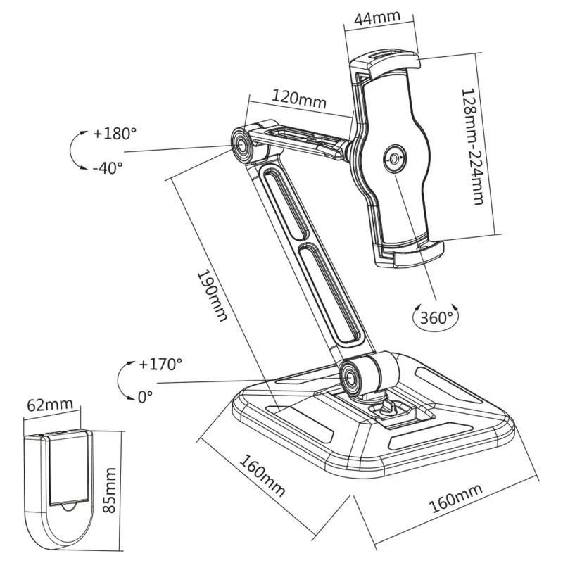 Supporto per tablet InLine per montaggio a parete o da tavolo, universale per 4,7