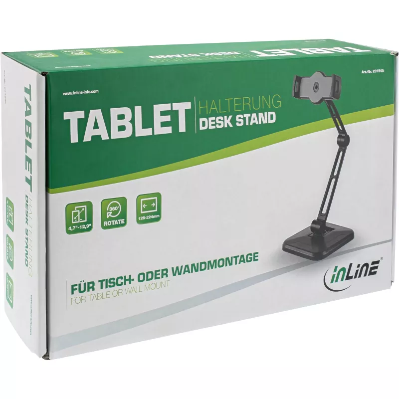 Supporto per tablet InLine per montaggio a parete o da tavolo, universale per 4,7