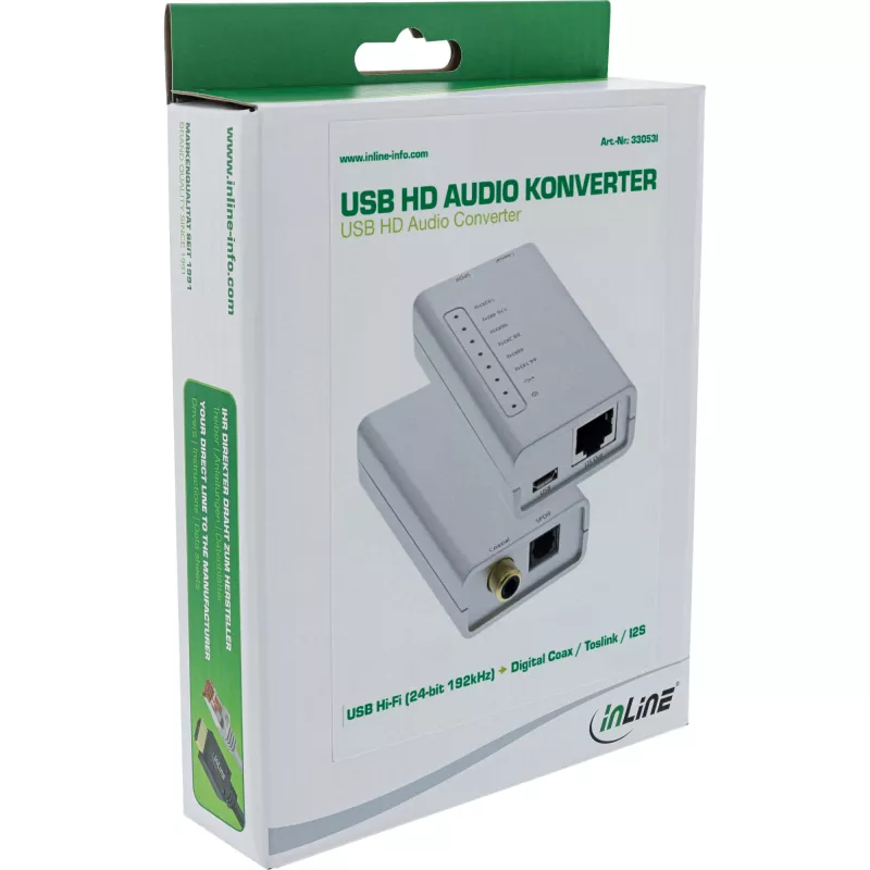 Adattatore audio USB HD InLine 33053I convertitore 24 Bit 192kHz digitale Coax/Toslink/I2S