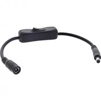 Cavo DC InLine con interruttore, connettore maschio/femmina DC 5,5x2,5mm, AWG 18, nero, 0,20m
