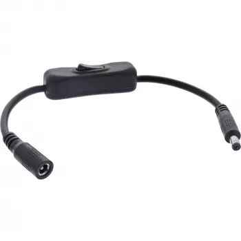 Cavo DC InLine con interruttore, connettore maschio/femmina DC 5,5x2,1mm, AWG 18, nero, 0,20m