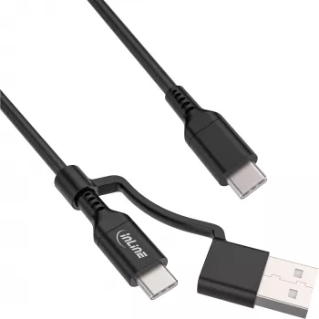 Cavo InLine 2-in-1 USB-C + adattatore USB-A, USB 2.0, 100W, TPE, nero, 1 m