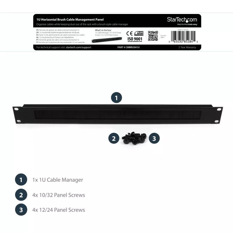 StarTech.com pannello di gestione cavi 1U high-density con spazzola, affidabile guida orizzontale in acciaio per cavi per data center