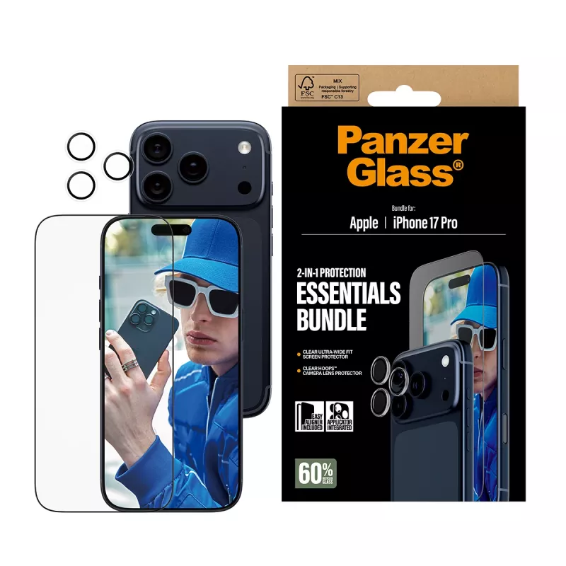 PanzerGlass bundle essenziale 2-in-1 iPhone 17 Pro antigraffio e antiurto