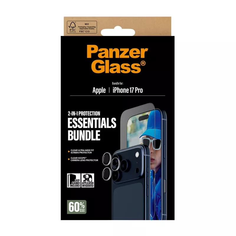PanzerGlass bundle essenziale 2-in-1 iPhone 17 Pro antigraffio e antiurto