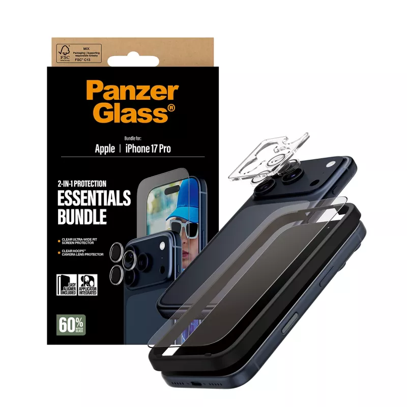 PanzerGlass bundle essenziale 2-in-1 iPhone 17 Pro antigraffio e antiurto