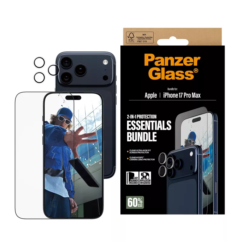 PanzerGlass bundle essenziale 2-in-1 iPhone 17 Pro Max antigraffio antiurto