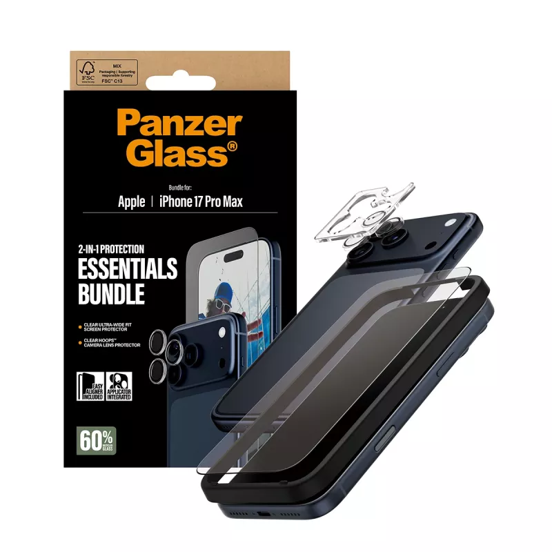 PanzerGlass bundle essenziale 2-in-1 iPhone 17 Pro Max antigraffio antiurto