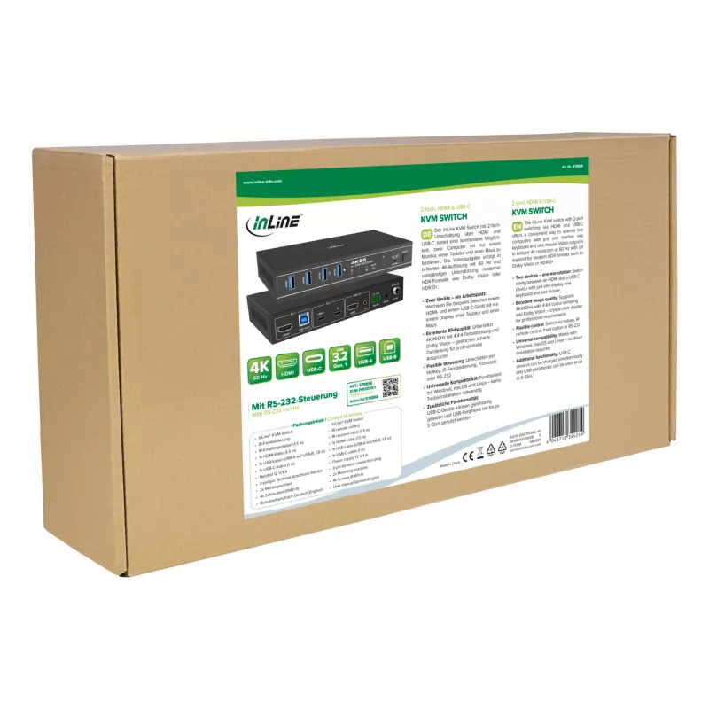 InLine 57885E Switch KVM, a 2 vie, HDMI e USB-C, 4K60Hz