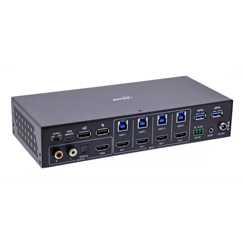 InLine 57885I Switch KVM, a 4 vie, HDMI, 4K60Hz, multiviewer, hub USB, nero