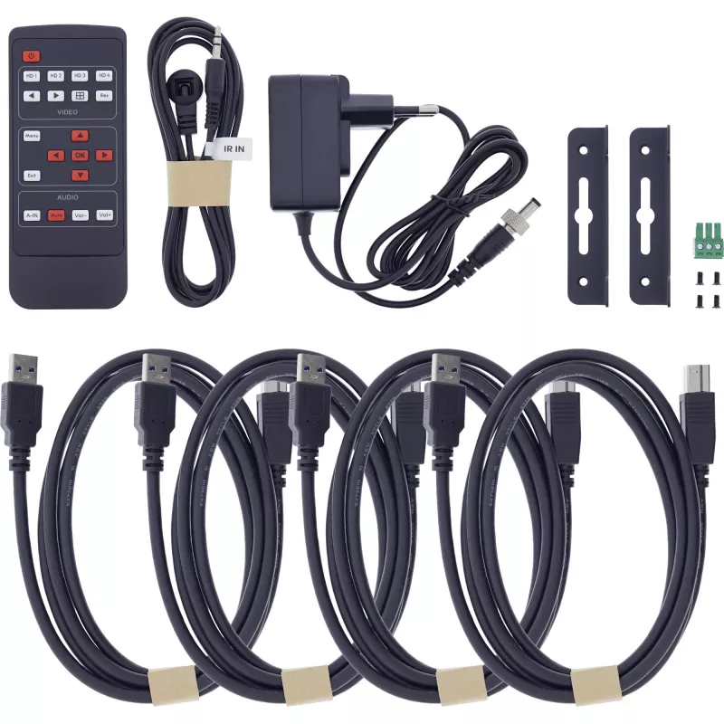 InLine 57885I Switch KVM, a 4 vie, HDMI, 4K60Hz, multiviewer, hub USB, nero