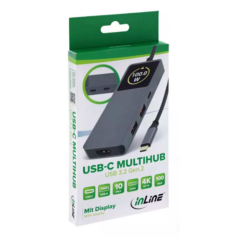 Hub interfaccia USB-C InLine 35392D USB 3.2 Gen 2 Type-C host a HDMI, USB-A, USB-C 10000 Mbit/s grigio