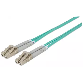 Intellinet cavo patch in fibra ottica, OM3, LC/LC, 5m, aqua, duplex, multimodale, 50/125 µm, LSZH, fibra, garanzia a vita