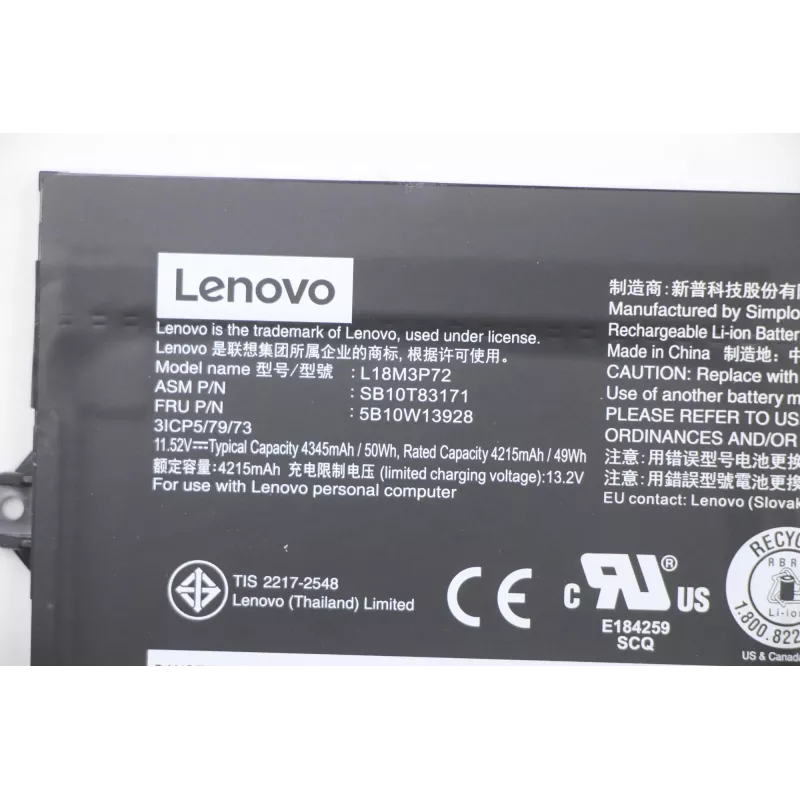 Batteria ricaricabile interna per laptop Lenovo 50Wh Li‑Ion modello 5B10W13928