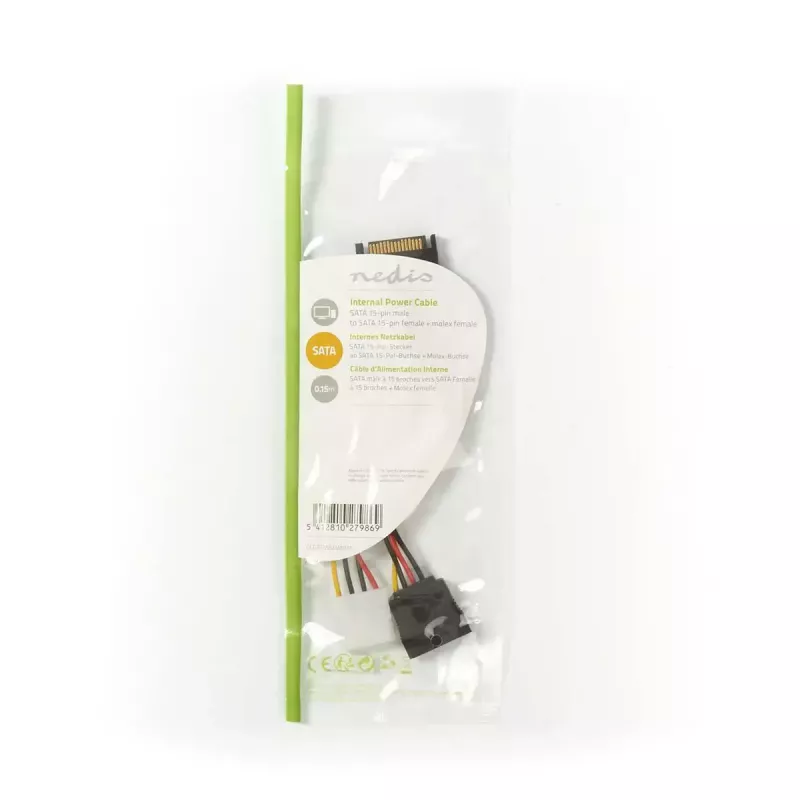 Nedis CCGP73555VA015 cavo di alimentazione interno, SATA 15 pin maschio a Molex femmina / SATA 15 pin femmina, placcato in oro, 0,20 m