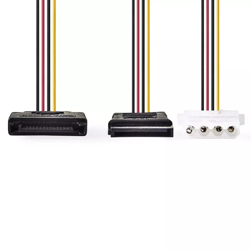 Nedis CCGP73555VA015 cavo di alimentazione interno, SATA 15 pin maschio a Molex femmina / SATA 15 pin femmina, placcato in oro, 0,20 m