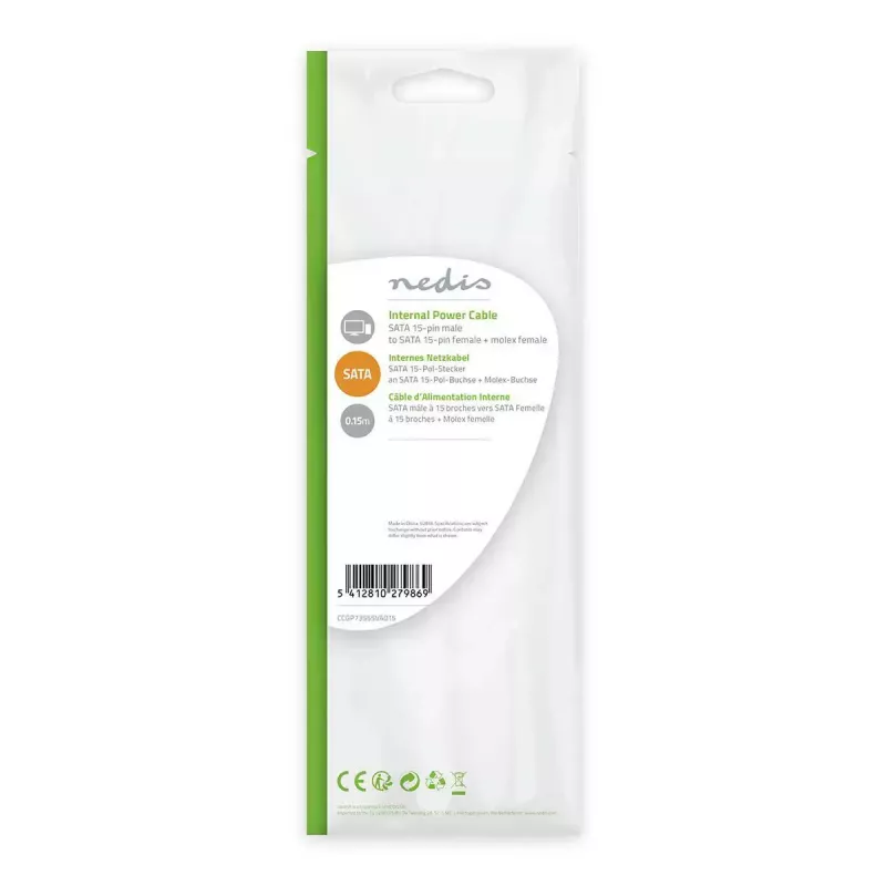 Nedis CCGP73555VA015 cavo di alimentazione interno, SATA 15 pin maschio a Molex femmina / SATA 15 pin femmina, placcato in oro, 0,20 m