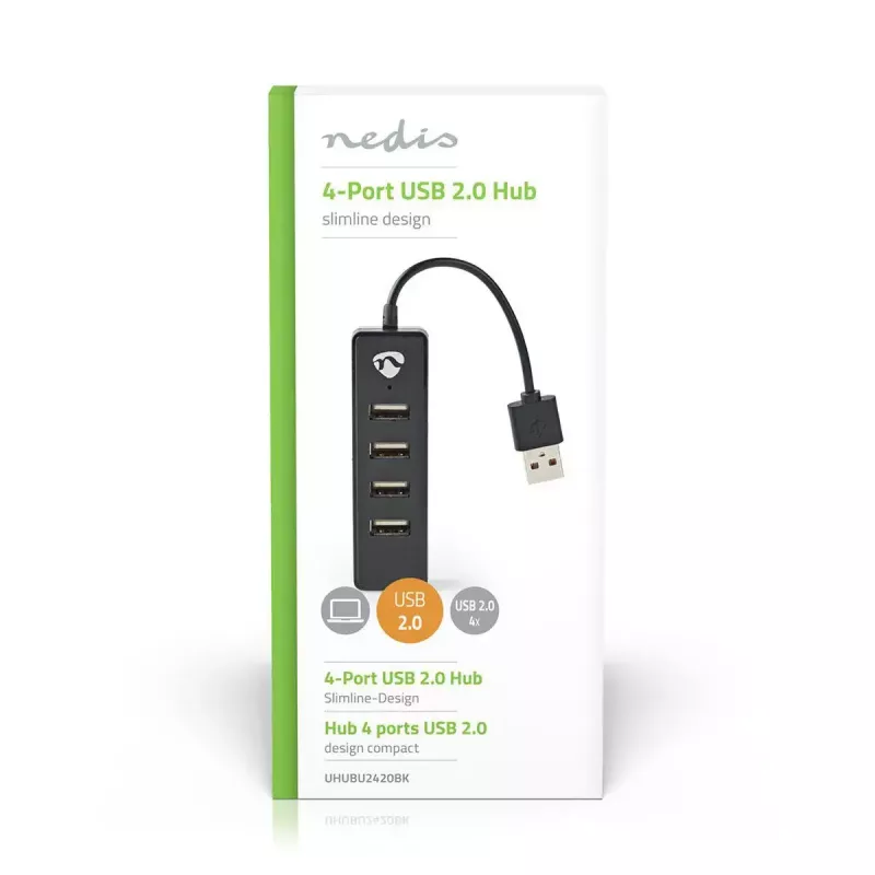 Hub USB Nedis UHUBU2420BK USB 2.0 480 Mbit/s nero