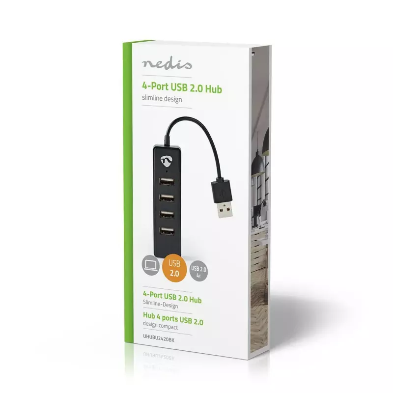Hub USB Nedis UHUBU2420BK USB 2.0 480 Mbit/s nero