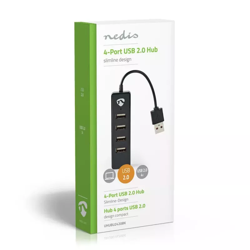 Hub USB Nedis UHUBU2420BK USB 2.0 480 Mbit/s nero
